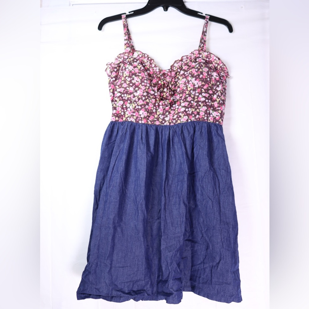 Forever 21 L Floral Print Jean Mini Dress